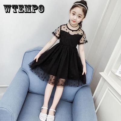 Children Dress Spring Summer O-neck Kids Clothing Baby Girls Clothing Wave Point Short Sleeve Dress Girl Ruffle Veil