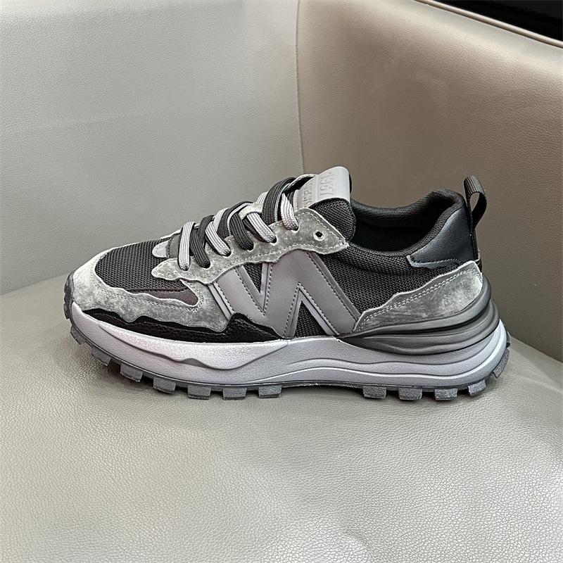 Shoes Spring and Summer New Leather Breathable Mesh Dad Shoes Soft Sole Jogging Sports Casual Shoes Bc