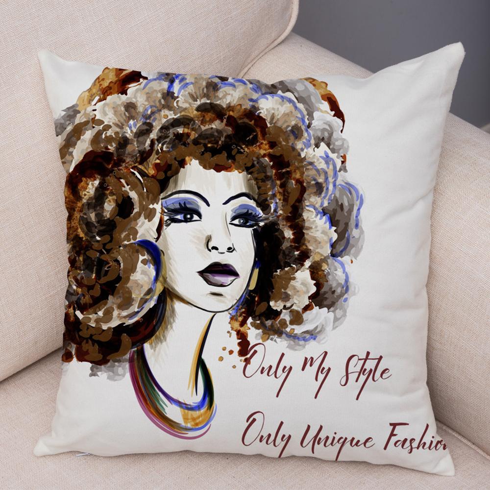 Boho Woman Art Pillowcase Double Print Fashion Lady Cushion Cover Soft Plush Portrait Pillowcase Bedroom Decor