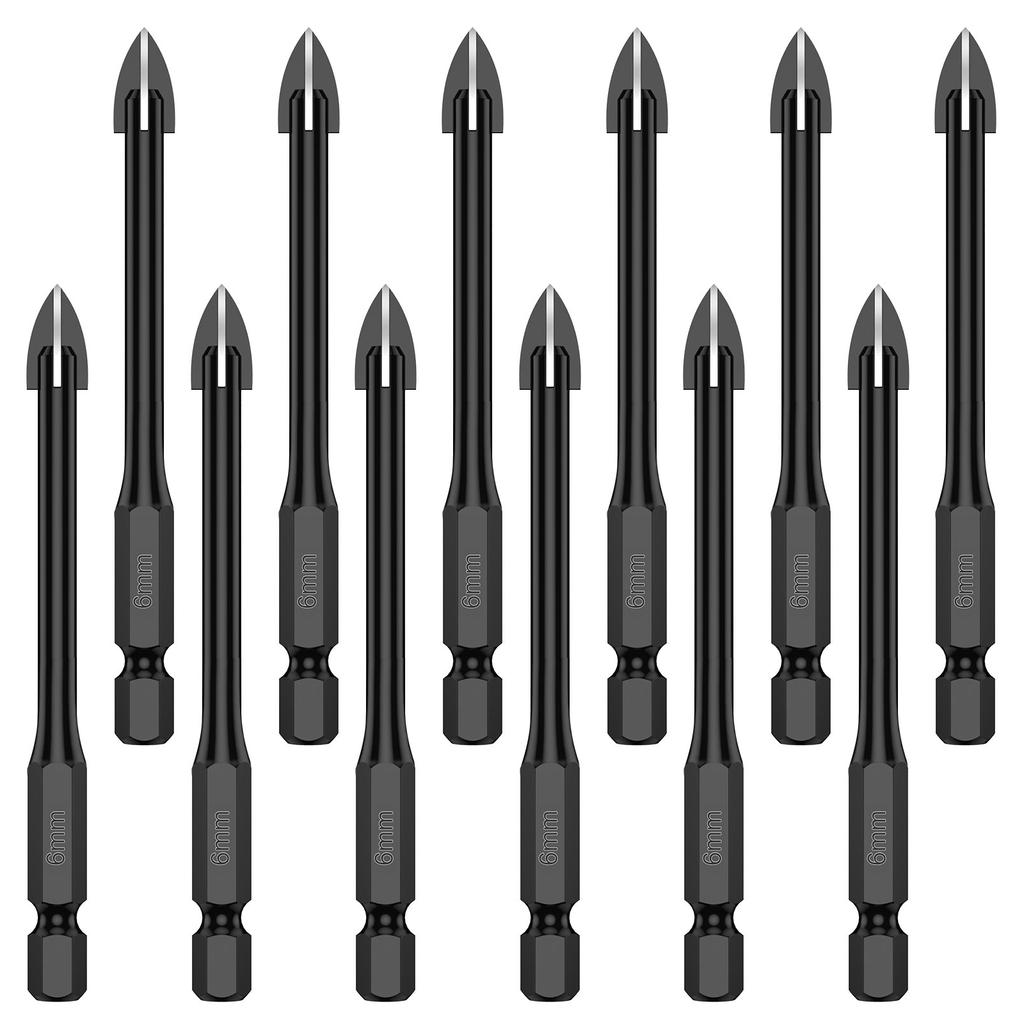 10/12/15Pcs 6mm Cross Hex Drill Bit Set For Tile Porcelain Glass Multifunction Tile Porcelain Drill Bit Kit Tool Carbide Drills