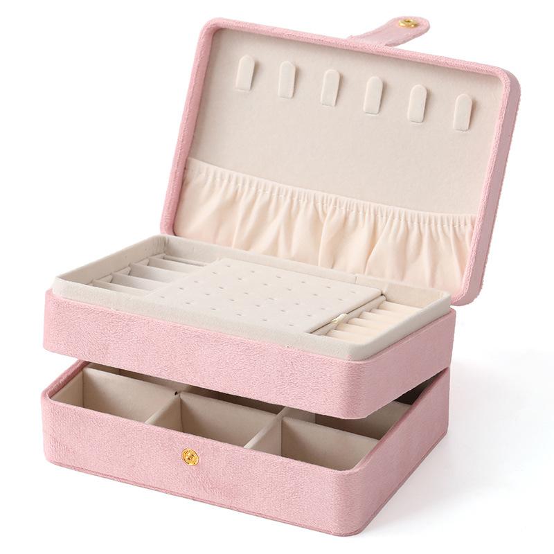 

Double Layer Velvet Jewelry Organizer Box for Necklaces Rings Earrings Multi Compartment Storage Case with Soft Fabric Lining 16.5X11.5X7.5CM рожевий