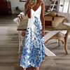 Women's Fashion Casual Sexy Printed V Neck Adjustable Straps A Line Dress