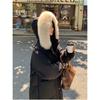 Chinese Style Cotton Coat with Fur Collar Women Winter Long Loose Solid Color Warm Jacket