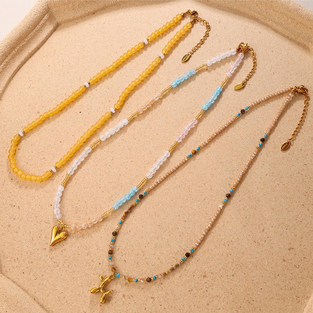 Natural stone beaded collarbone chain gentle temperament crystal color matching love puppy pendant stacked necklace