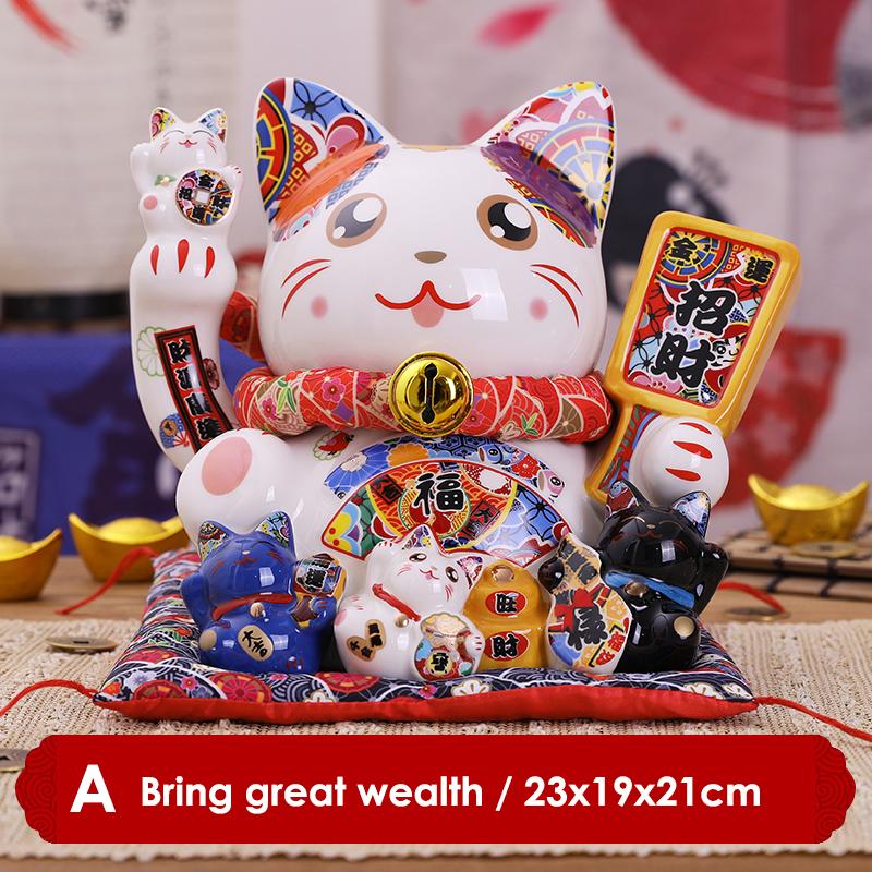 9 Inch Ceramic Maneki Neko Money Box Lucky Fortune Cat Figurine Coin Bank Home Decoration Kitten Ornament Business Gift