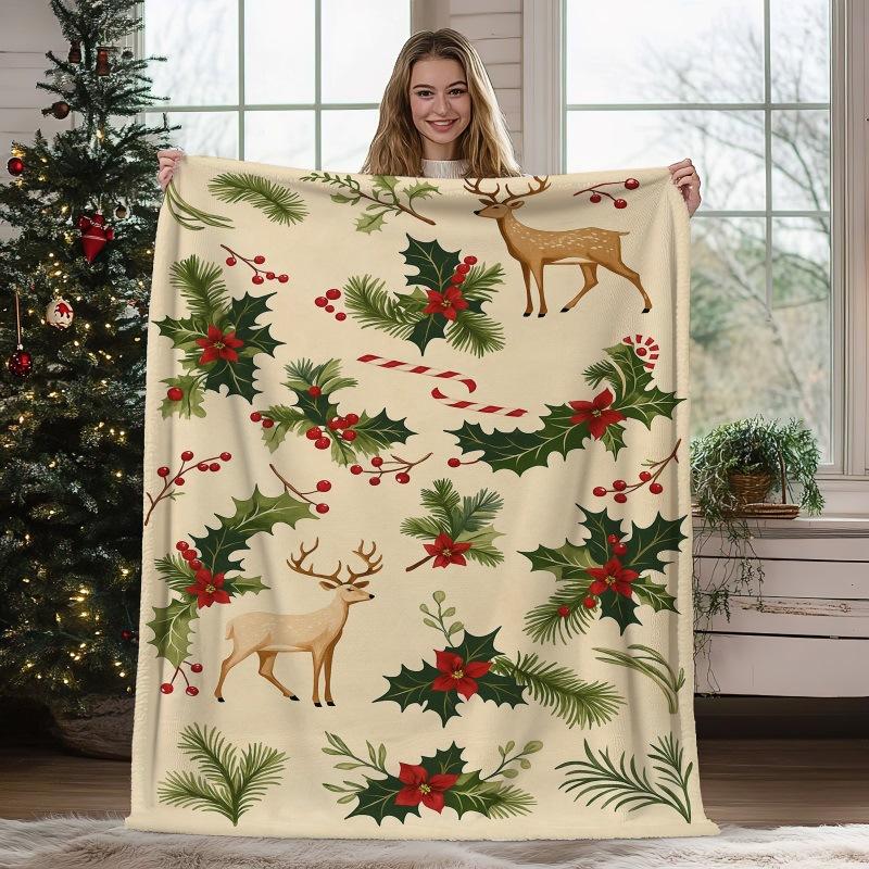 Christmas Geometric Theme Digital-printed Polyester Velvet Flannel Soft Sofa Cover Blanket Fleece Sofa Cover Blankets for Beds