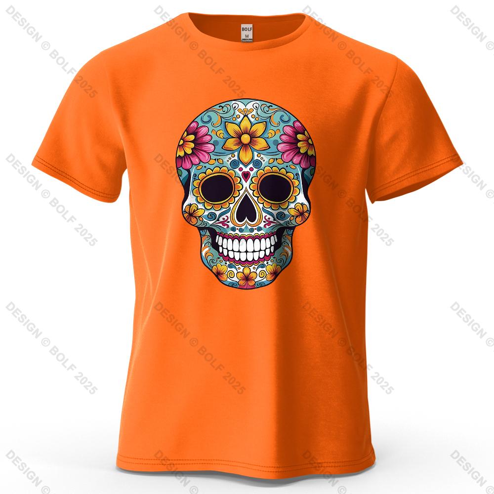 Day of The Dead Skull Pattern Printed Short Sleeve Summer New Personalized Unisexs and Womens Casual Soft Skin Friendly Tshirt
