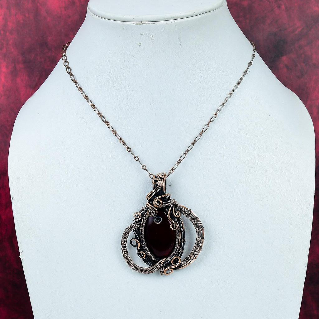 Red Fire Labradorite Gemstone Pendant Decent Jewelry Copper Wire Wrapped Pendant