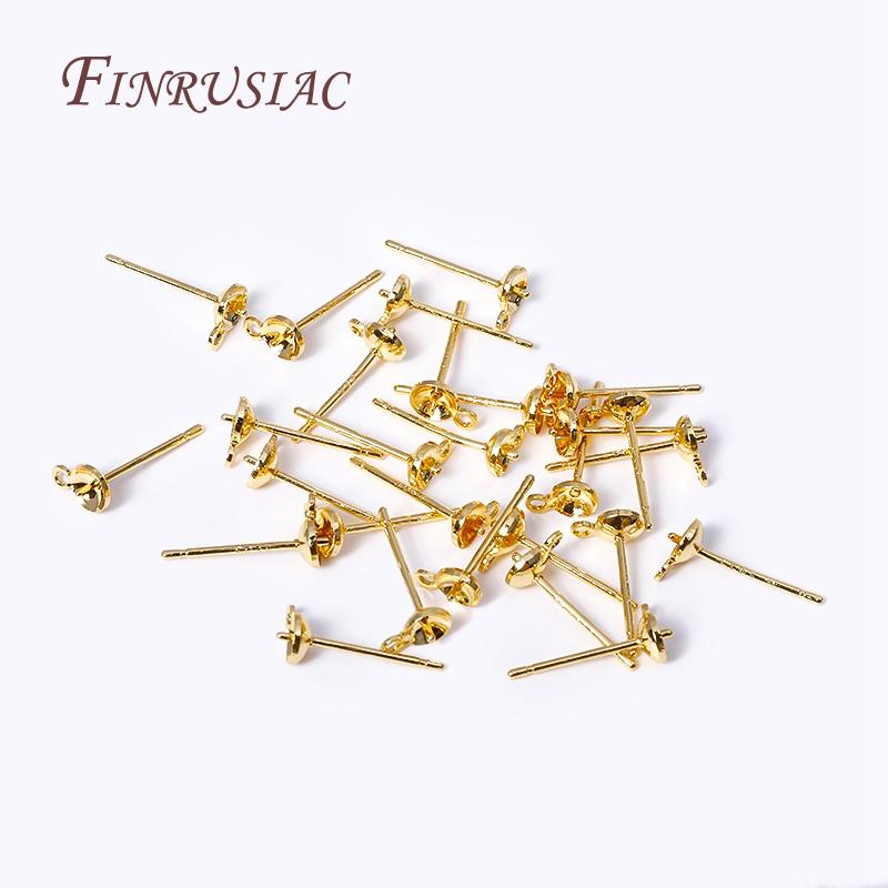 3/4MM 18K Gold Plated Pearl Post Earring Mounting Findings with Closed Ring For DIY Pearl Earring Jewelry Making Accessories