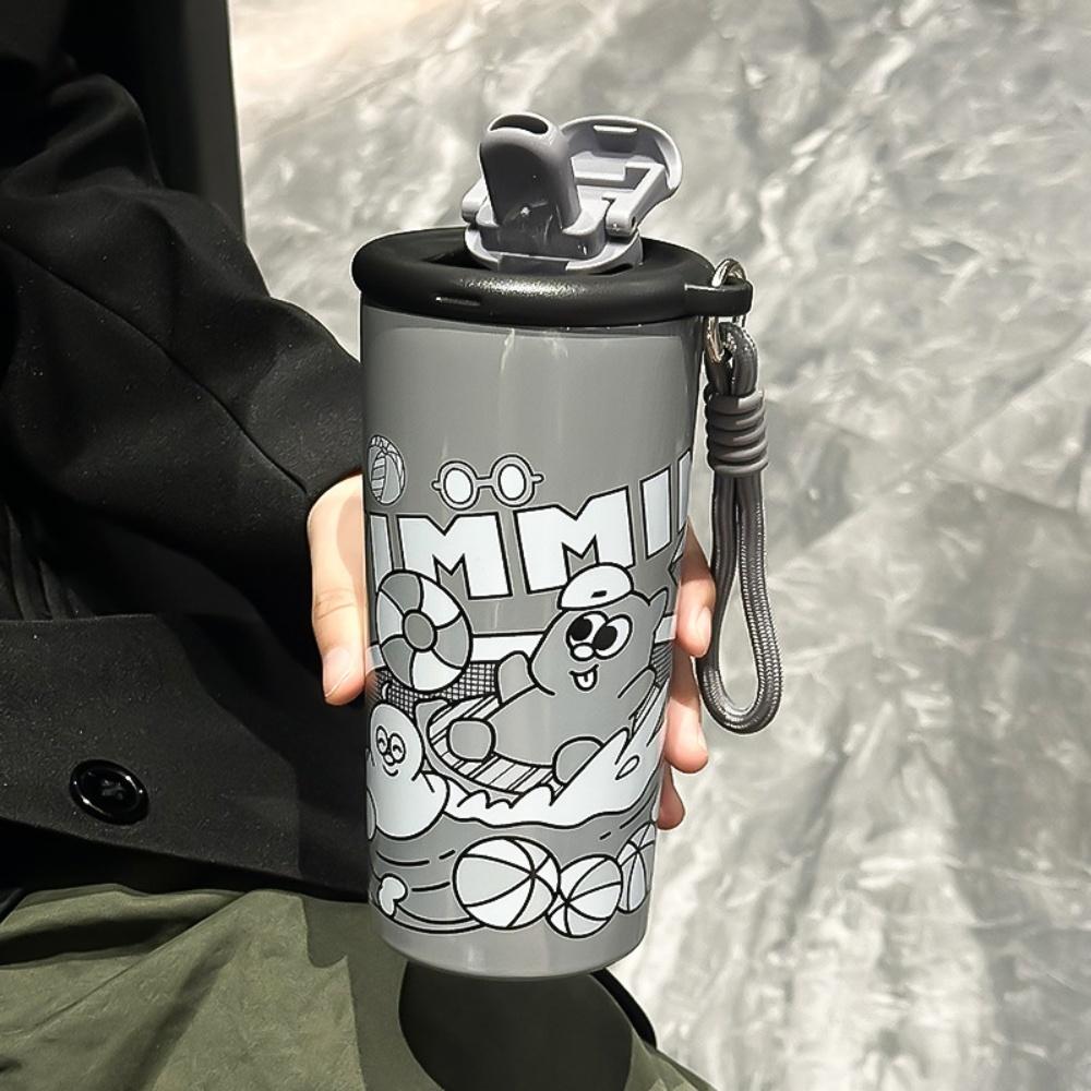 

316 Stainless Steel Tumbler With Straw Double Wall Vaccum Thermal Cup Coffee Mug Insulated Water Bottle Keep Drinks Hot And Cold 401-500ml чёрный