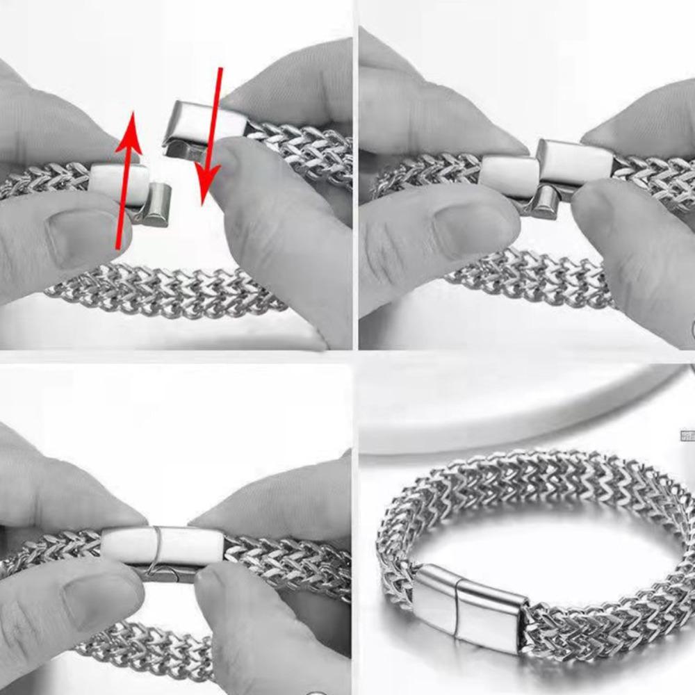 Brățară din Oțel Inoxidabil cu Design Împletit, Brățară cu Cataramă Magnetică cu Suprapunere Dublă, Accesorii pentru Bărbați