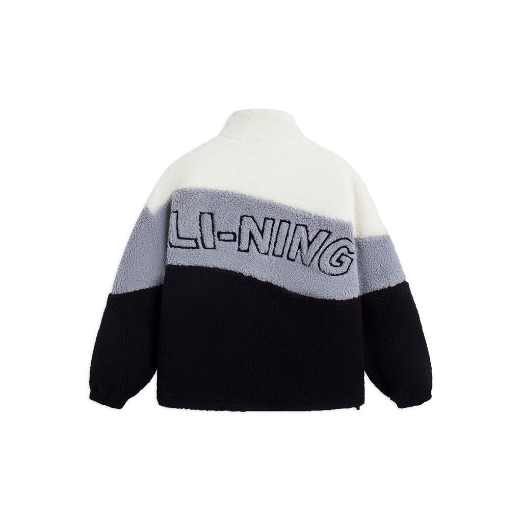 LiNing Sports Lifestyle Series Color Block Letter Logo Embroidered Sherpa Fleece Jacket Unisex Jacket Black AFDT549-1