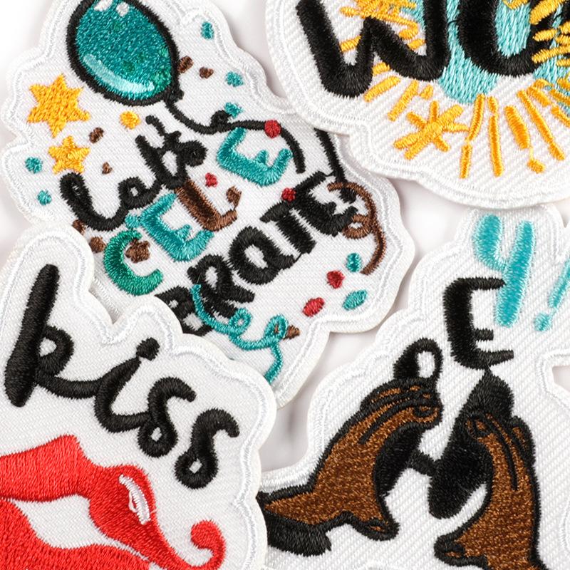 Embroidery Label Embroidery Sticker Cartoon English Smiley Face Adhesive Badge Patch Sticker Shoe and Hat Bag Accessories Cloth Sticker