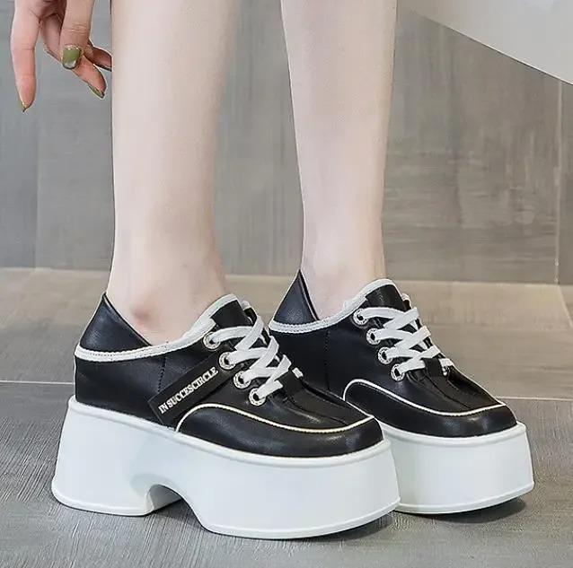 Fashion 11cm Microfiber Leather Spring Autumn Shoes Pumps Platform Wedge Flats Women Casual Shoes Ladies Fashion Skate Boarding