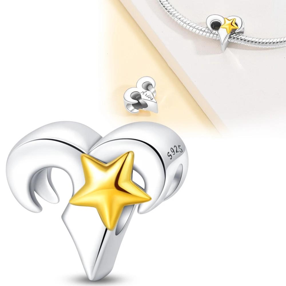 Silver 925 Twelve Constellations Sparkling Aries Leo Pisces Beads Fit Charms Bracelet for Women Fine Jewelry