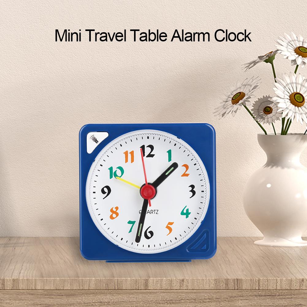 Mini Travel Table Alarm Clock Quartz LED Light with Snooze Function Battery Operated
