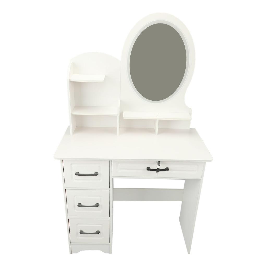 Vanity Desk with Round LED Lighted Mirror Makeup Vanity Dressing Table with 4 Drawers for Bedroom