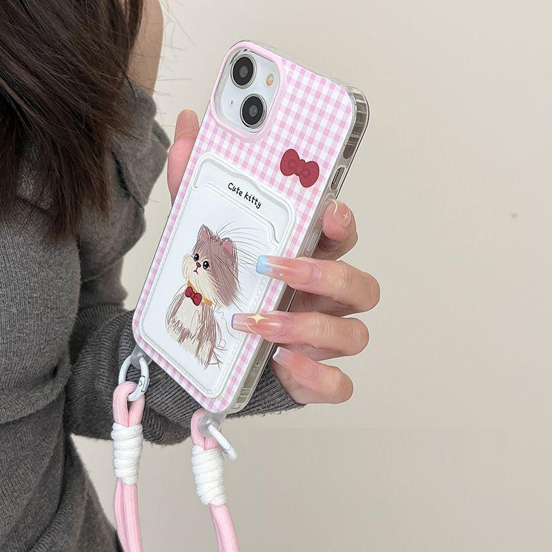 

Милый шнурок для щенка Мягкий чехол Подходит для чехла для мобильного телефона iPhone16 Apple 15 14 Защитный чехол 13 Большое отверстие Вставка для карточки Apple 17PROMAX