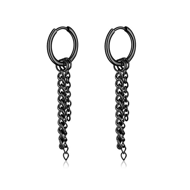 Black Series Titanium Steel Punk Style Earrings - Unisex, Korean Fashion, Unique Design