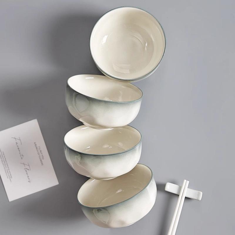 קערת מרק ונודלס קרמית עבה יוקרתית בצבע תת-זיגוג