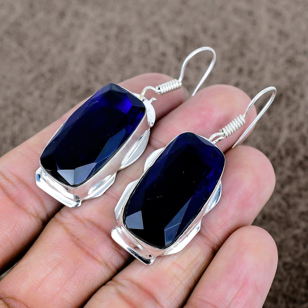 Blue Topaz Gemstone Handmade 925 Sterling Silver Jewelry Earring 2.17" KKG-600