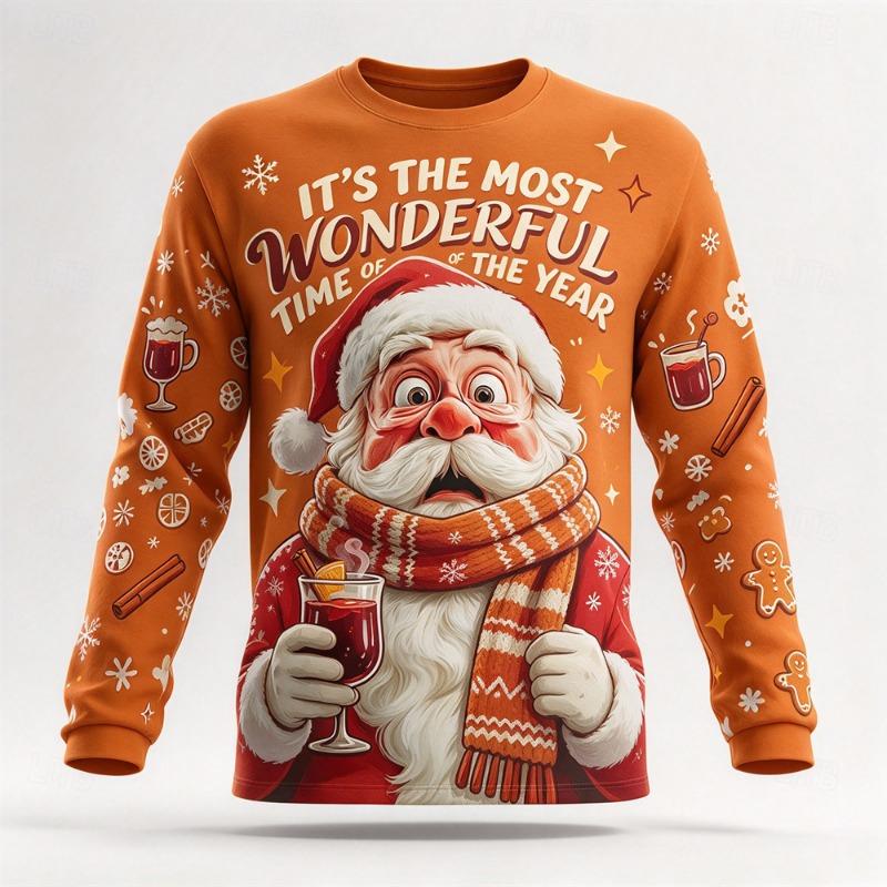 Autumn Winter Christmas Long Sleeved T-shirt Snowman Print Cotton Comfort Tees Funny Xmas Festival Party Top Casual Gift for Men