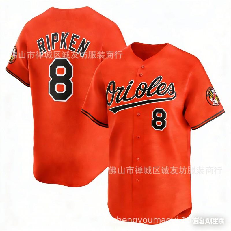 Baltimore Orioles 8 Cal Ripken Jr. Maglia da Baseball Ricamata Unisex Abbigliamento per Fan Leggera Miscela di Cotone