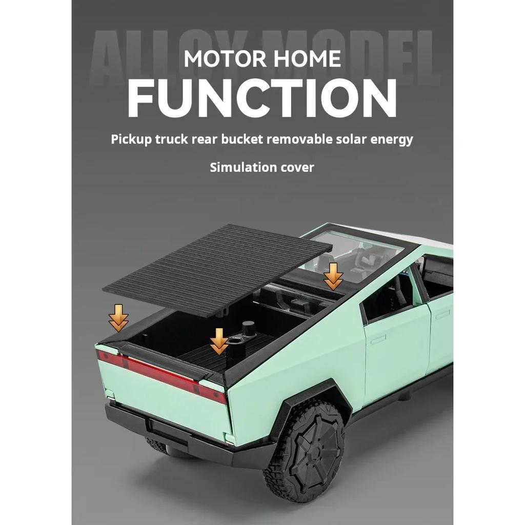 1/32 Tesla Trailer Rv Alloy Car Model Table Set Children's Toys Die Cast Collection Car Model Toys