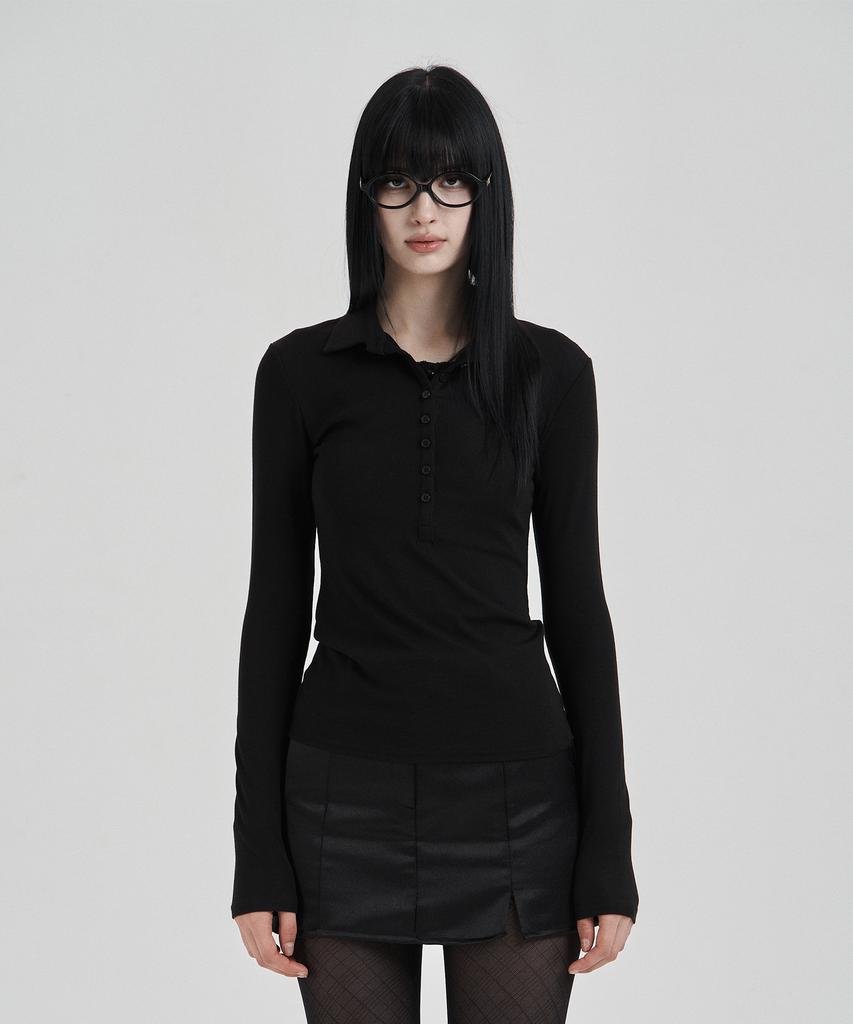 ILLIO Black Lace Layered Longsleeve Polo Shirts