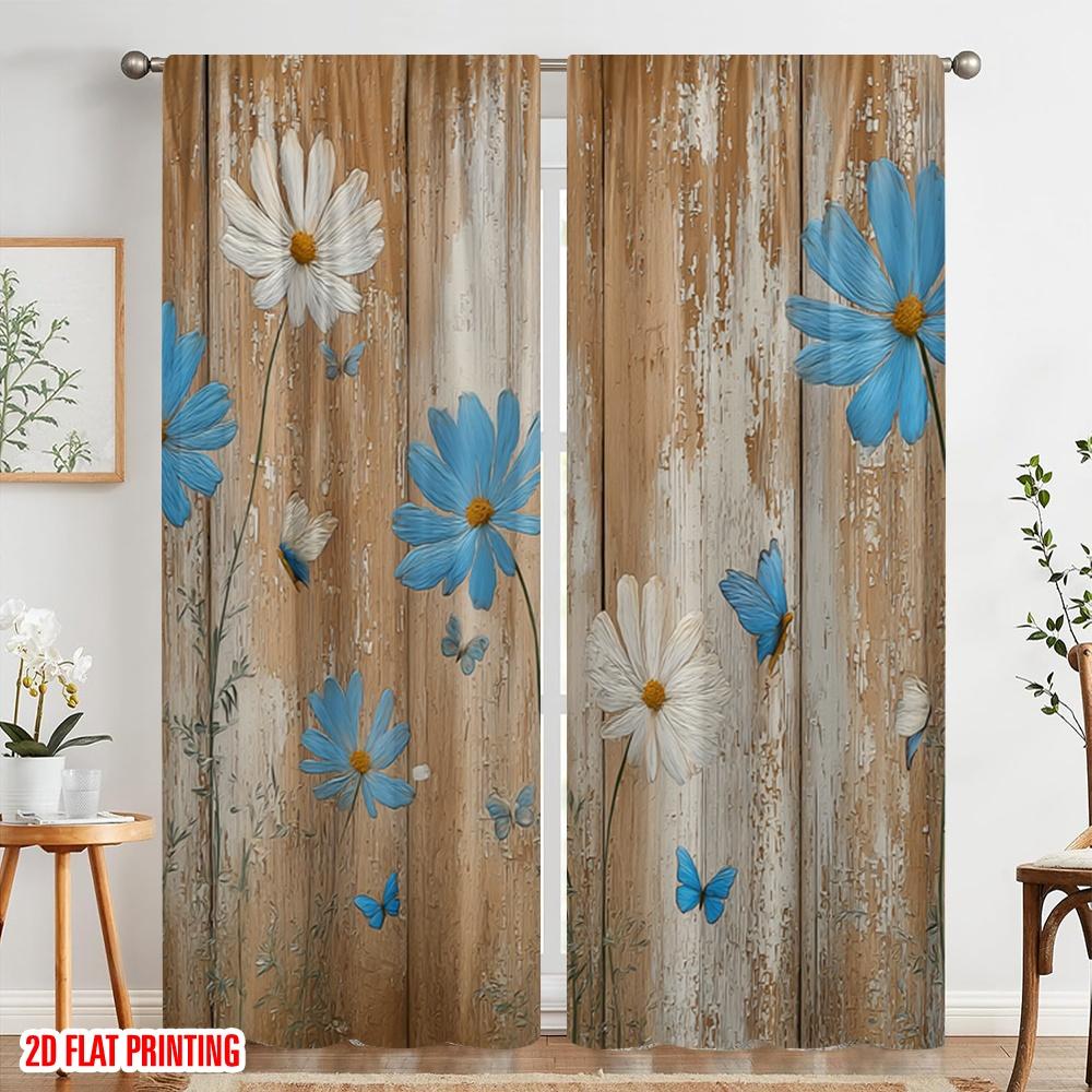 2Pcs,2D Plane Printing Curtains Roller Blinds Rustic Blooms(1) Polyester Fabric (Without Rod) Versatile All Use For Bedroom,