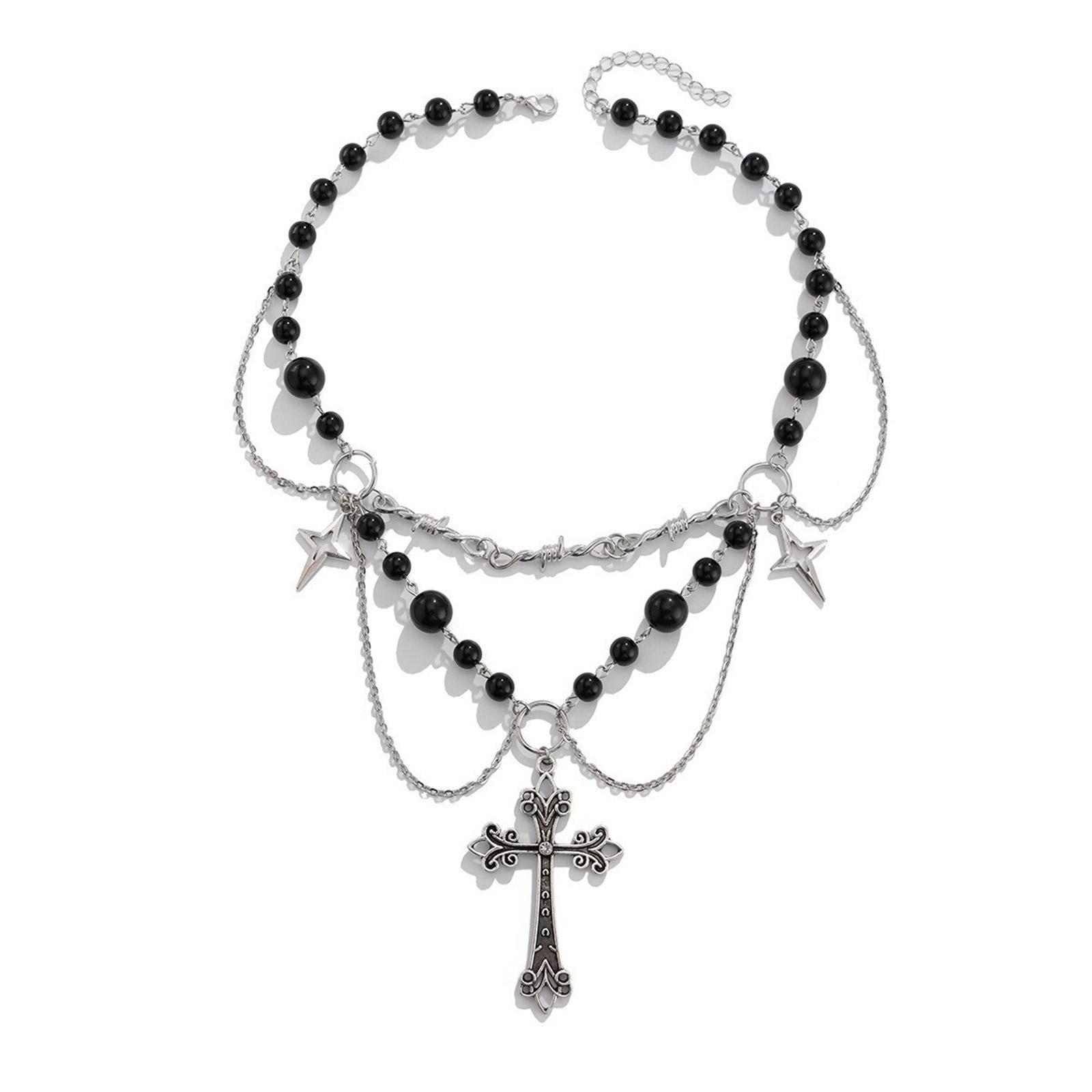 

Панк Стиль Кресты Подвеска Ожерелье Регулируемое Панк Кресты Бант Ожерелье с Деталями из Жемчуга для Законодателей Моды разноцветный