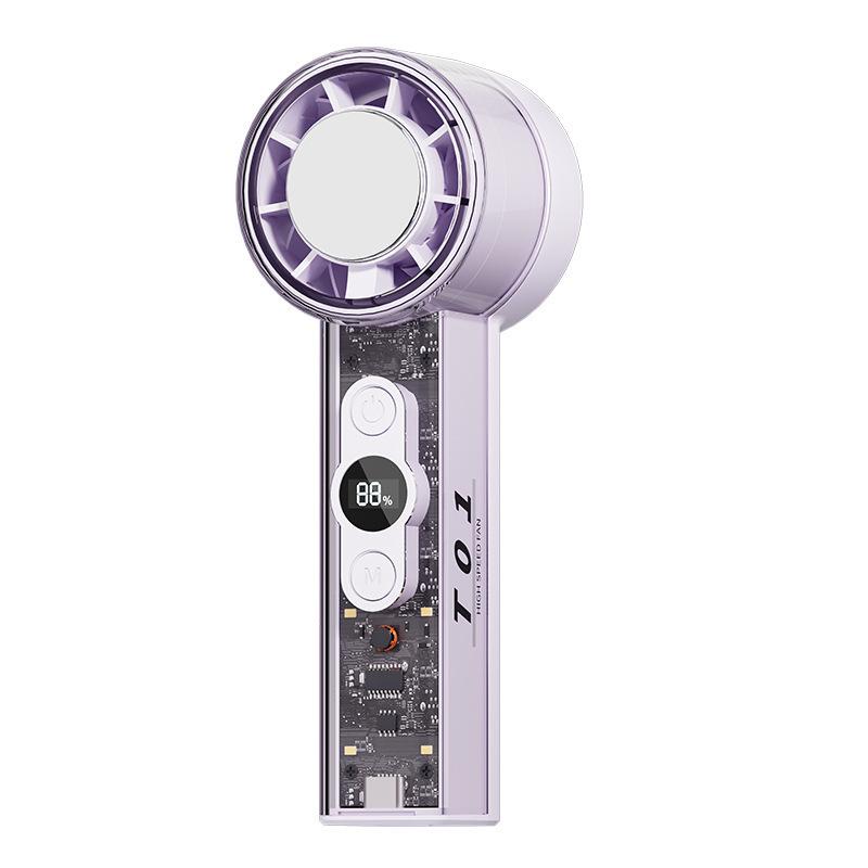 

Portable Handheld Fan with Digital Display and LED Light, Transparent Ice Pack, High-Speed Cooling, Semiconductor Technology 59x52.5x161mm