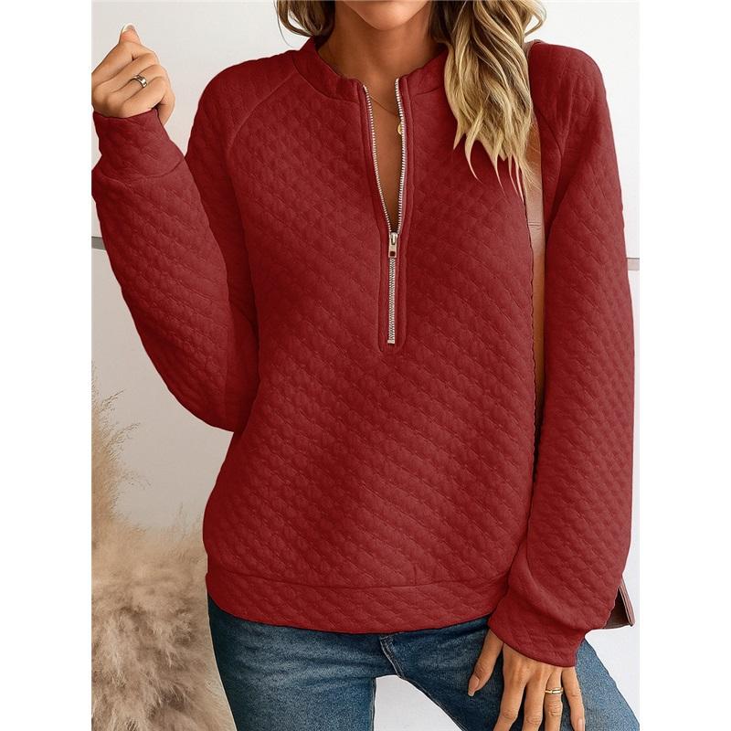 Women's Quilted Half Zip Long Sleeve Sweatshirt Casual Stand Collar Pullover