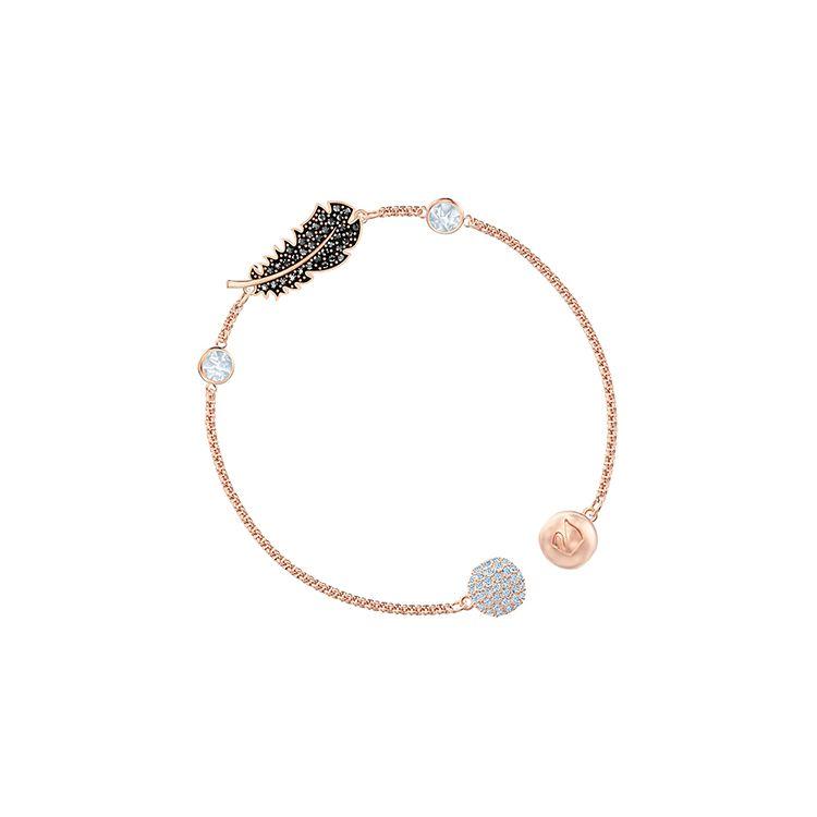 Swarovski Remix Collection Feather Strand Black Feather Imitation Crystal Bracelet Women Bracelet Rose-Gold 5495340