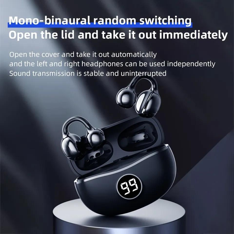 Bluetooth 5.4 Clip On Wireless Earphones with Long Battery Life and High-definition Call Power Display HIFI Stereo Sound Effect Bluetooth Earphones
