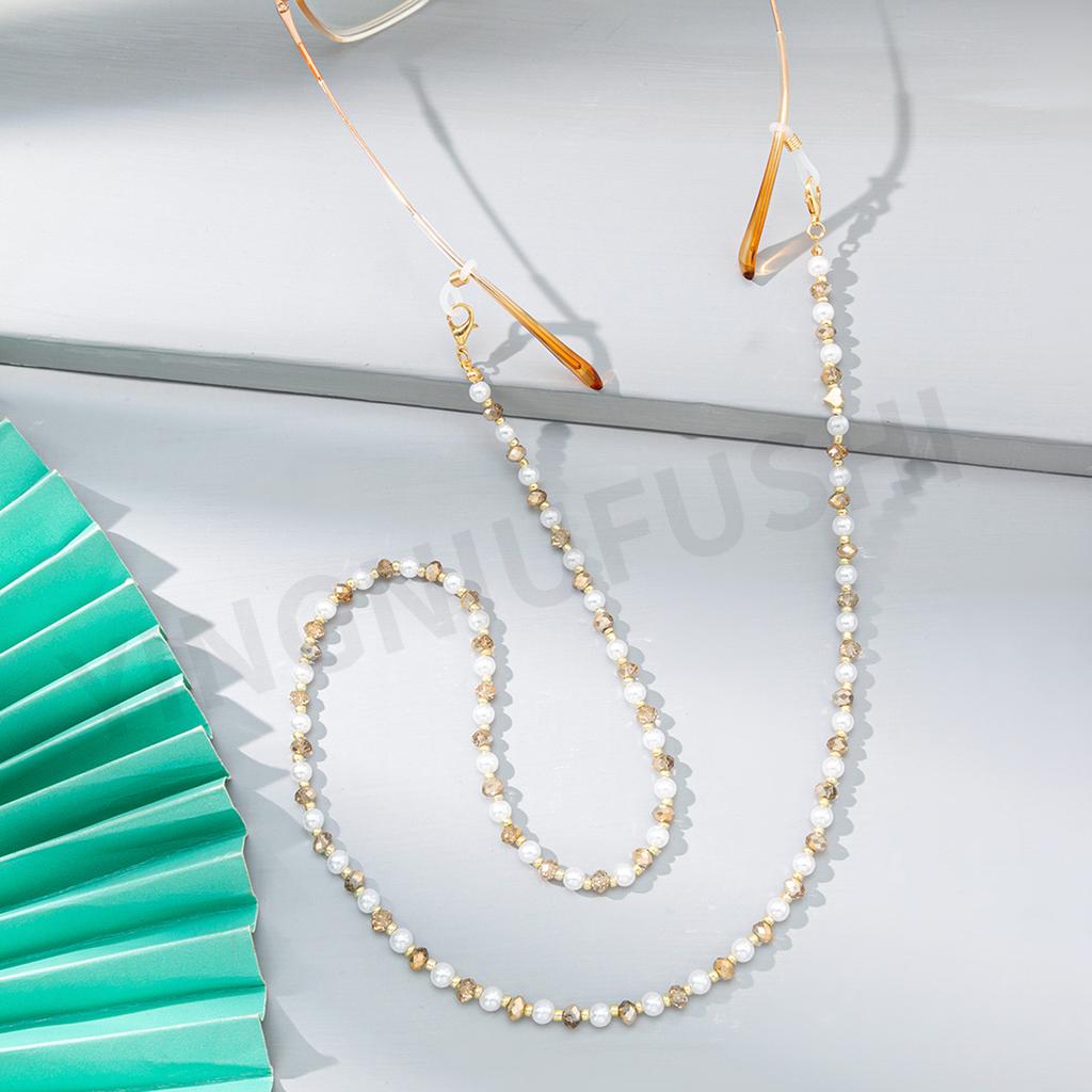 Color Pearl Crystal Beaded Glasses Chain Fashionable Mixed Color Women's Temperament Glasses Rope Neck Lanyard