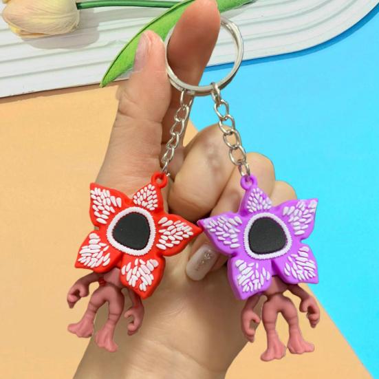 1/4 st Nyckelring Tecknad Blommig Design Nyckelring Handgjord PVC Metall Nyckelring Hängande Hänge Ryggsäck Väska Tillbehör