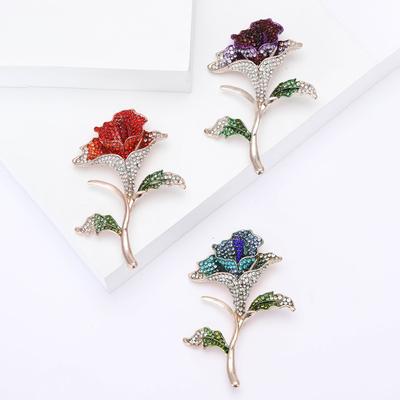 Versatile Alloy Full Diamond Rose Brooch Temperament High-End Women'S Clothing Corsage Jewelry Pin