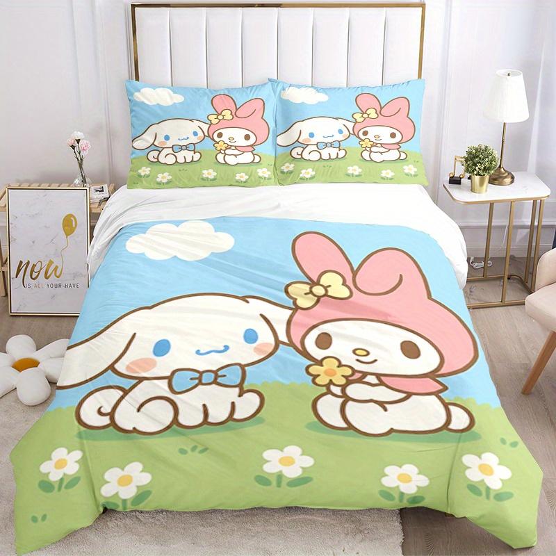 3pcs Cinnamoroll, My Melody Breathable Polyester Bedding Set Soft Duvet Cover and 2 Pillowcases,Suitable for All Seasons, 082603b 135x200cm