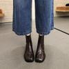British Style Chelsea Boots Women's Short Boots Medium Tube Elastic Personality Design Horse Hoof Shoes Leather Shoes