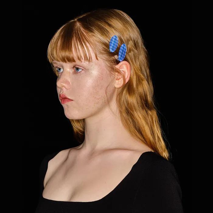 Petite Oval Gingham Check Hair Clip Set (A)