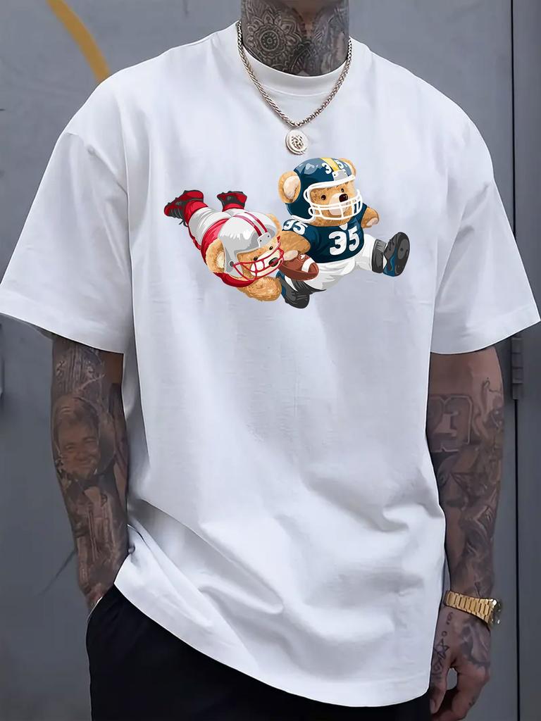 Rugby Teddy Bear Graphic Printed Men's Luxury Cotton Short Sleeved T-shirt Summer Neutral Men's and Women's Casual Loose Trendy