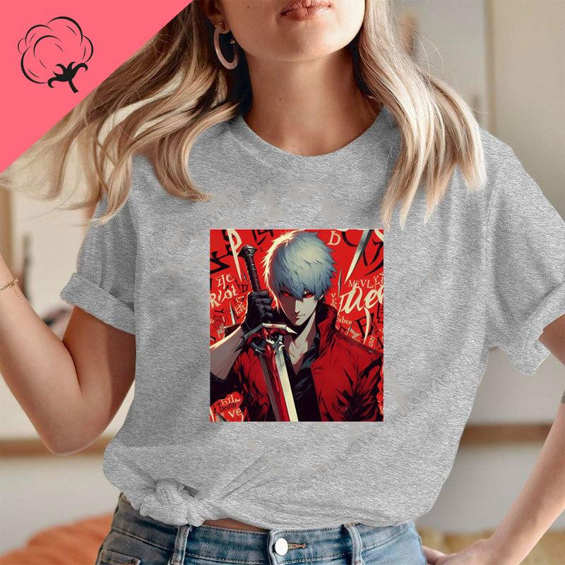 Camisetas Devil May Cry Camiseta De Unisexga Corta Vintage Cartoon Game Y2k Clothes Cotton Crewneck Trendy Cool Tee Goth Tops