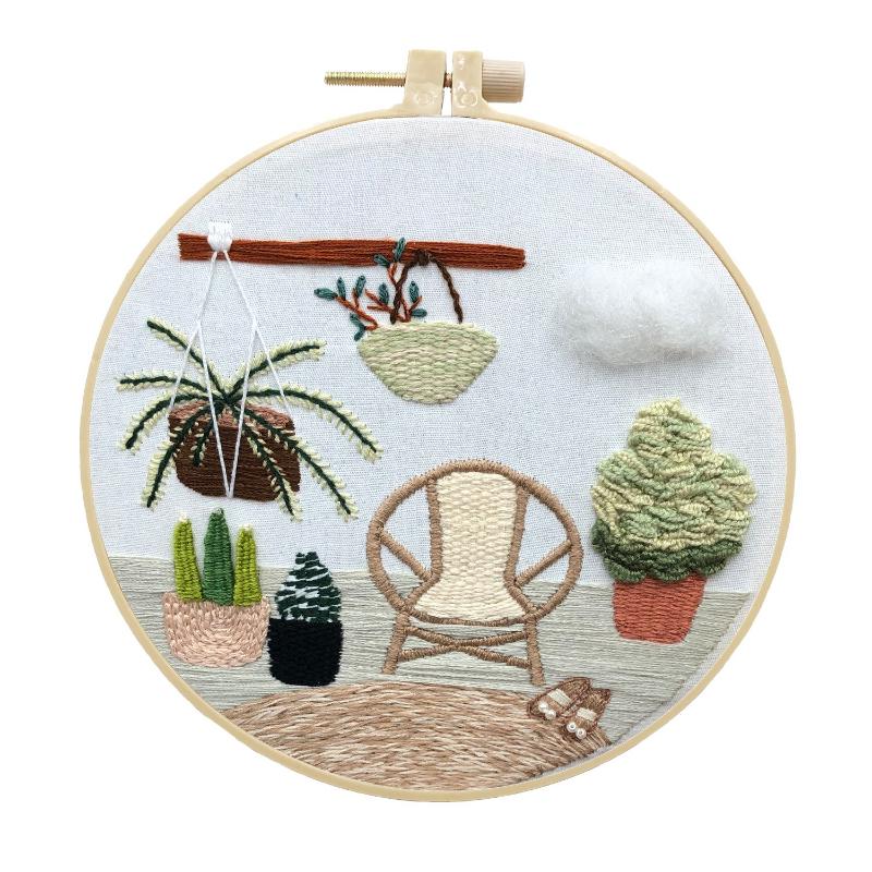Embroidery Kit DlY Cross Stitch Manual Fabric Art Material Package Full Range of Stamped Material Bag Include Bamboo Hoop Thread
