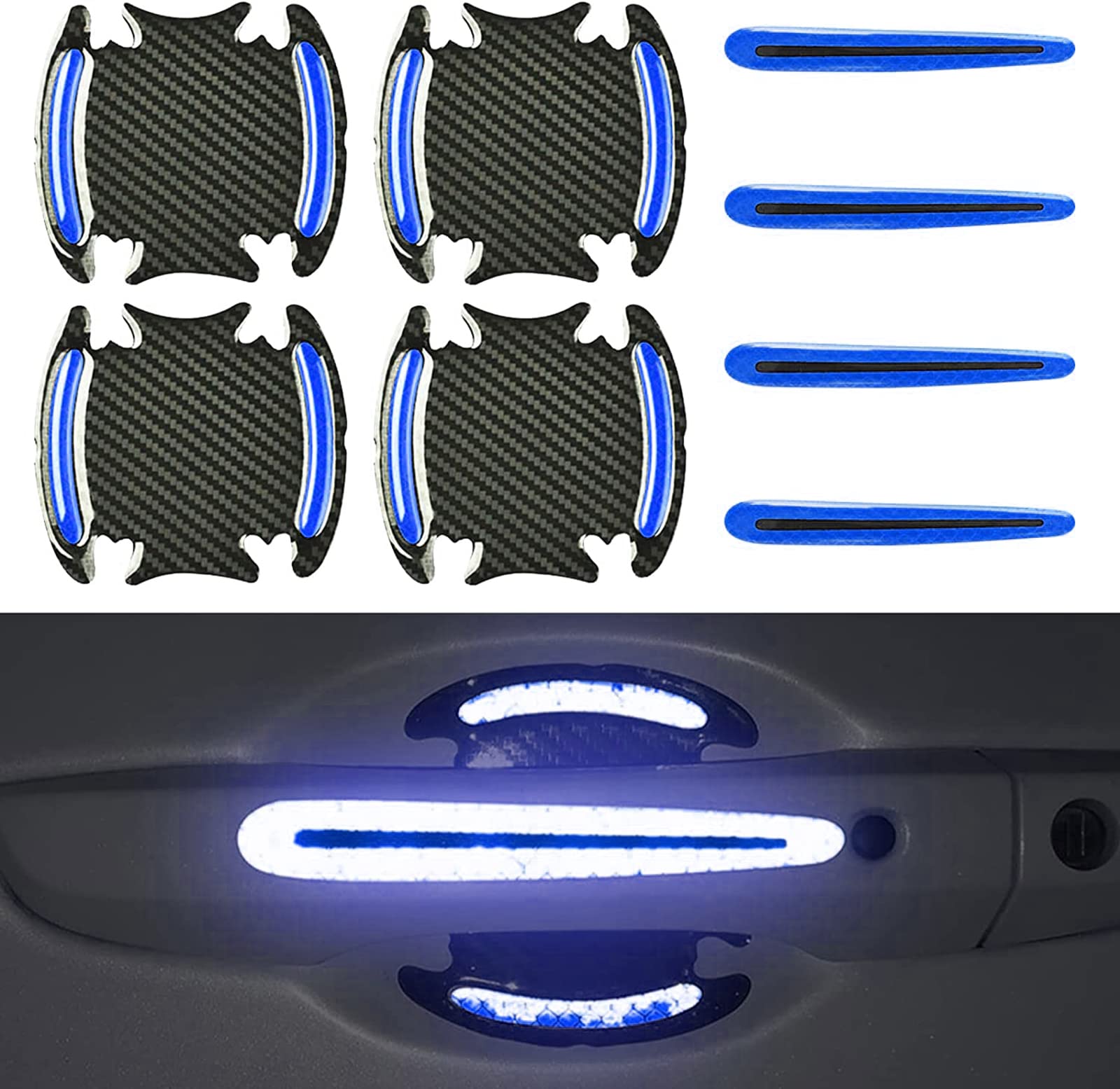 

Автомобильная флуоресцентная защитная пленка для ручек дверей, 8 штук, защита ручек дверей, светоотражающая наклейка синий