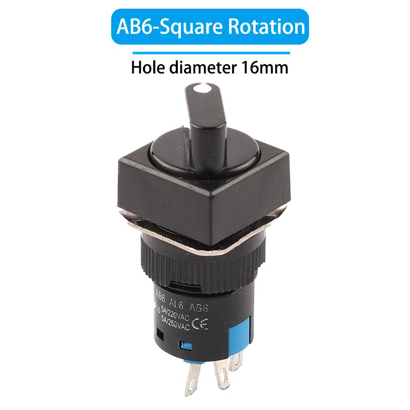 1PCS Knob Rotary Switch 16mm 3/6 Position Small Square&Round Emergency Stop  Switch Start Up Power Switch With Key Switch AB6