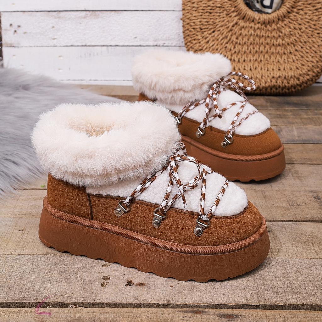 Mode Nya Vinter Kvinnor Snökängor Pälsiga Mockastövlar Casual Mjuka Varma Plysch Ankelkänga Kvinnlig Utomhus Fluffig Platå Kort Botines