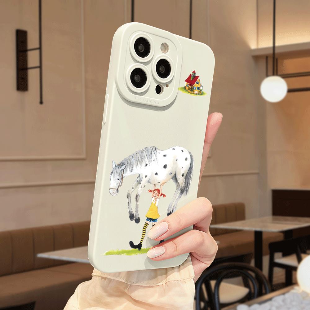 The Whimsical Horse and Girl Design Phone Case Is Suitable for iPhone 17 16 15 14 13 12 11 Pro/Max/Plus Anti Drop and Shockproof
