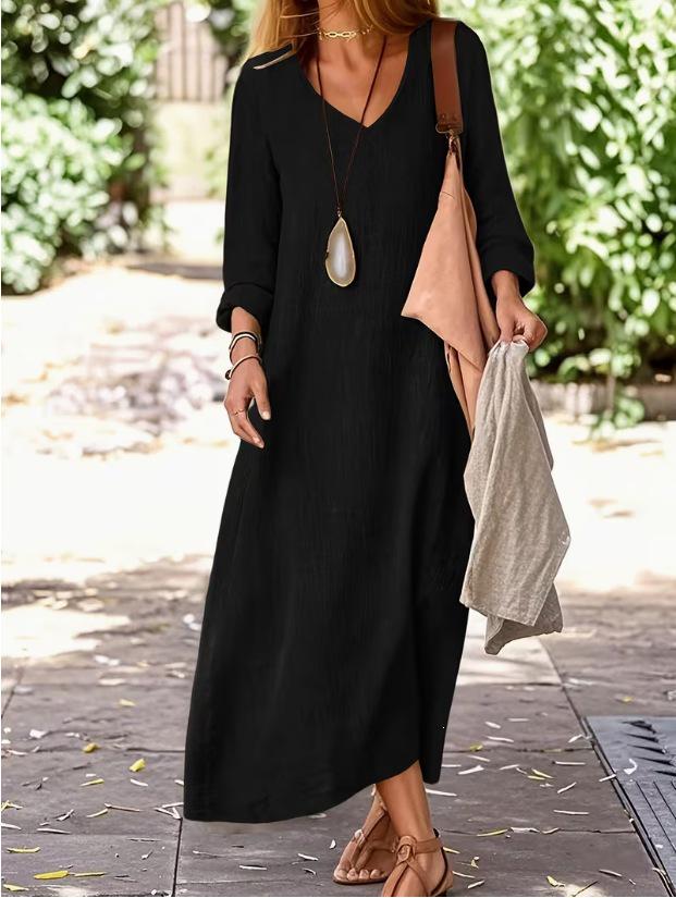 2026 Spring/Summer Women's Artistic V-Neck Loose Hem Dress - European-American Style