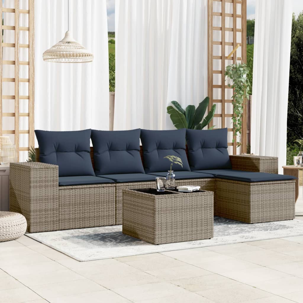 6 Piece Garden Sofa Set with Cushions Gray Poly Rattan
